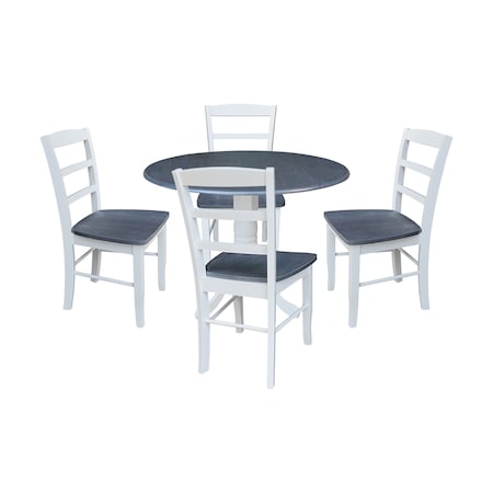 International Concepts 42 in. Dual Drop Leaf Dining Table with 4 Madrid LadderBack Chairs K05-42DP-C2-4